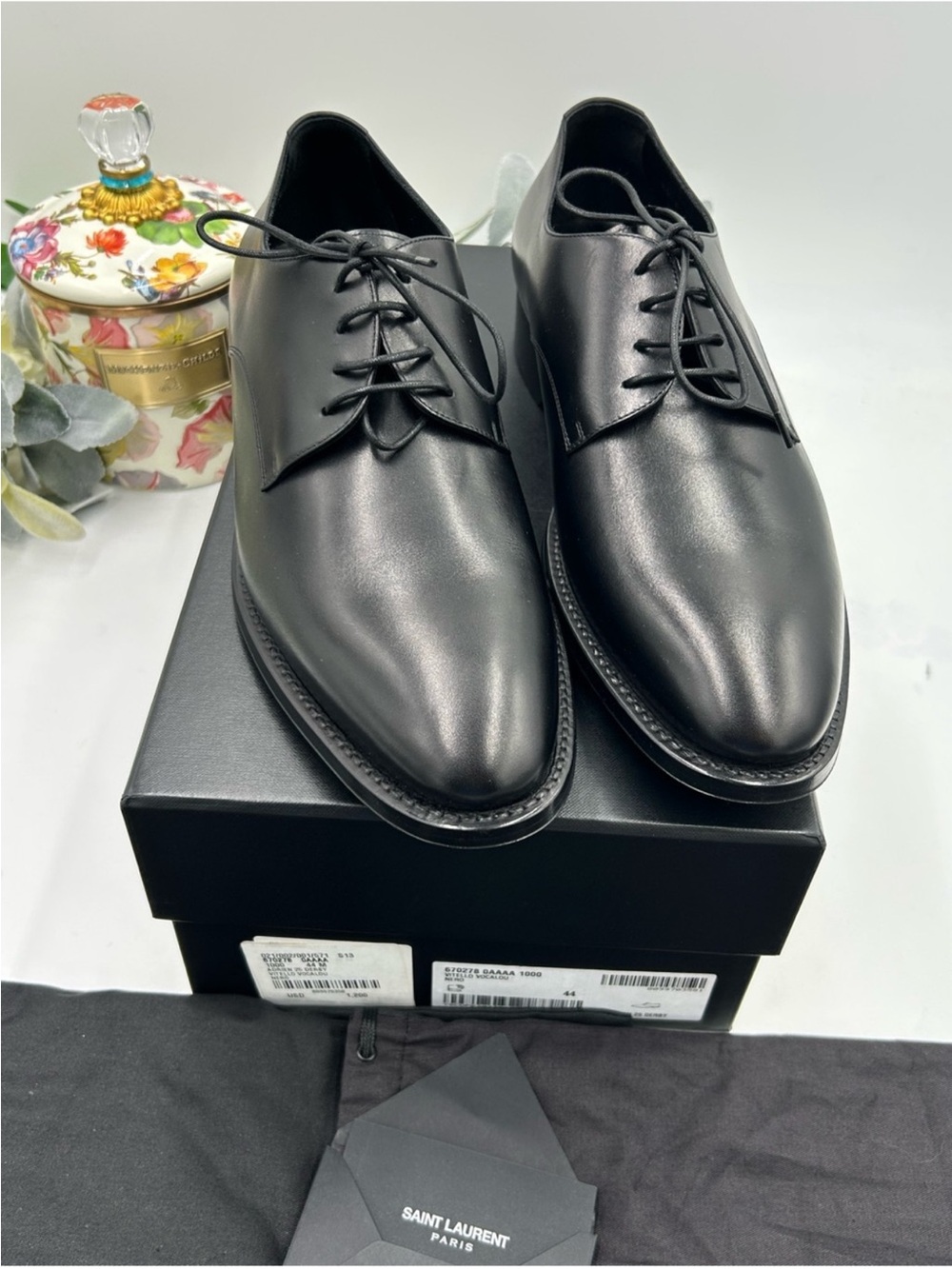 Men’s Saint Laurent ADRIEN Derby shoes in black glazed leather size 44 Italy - Picture 14 of 14